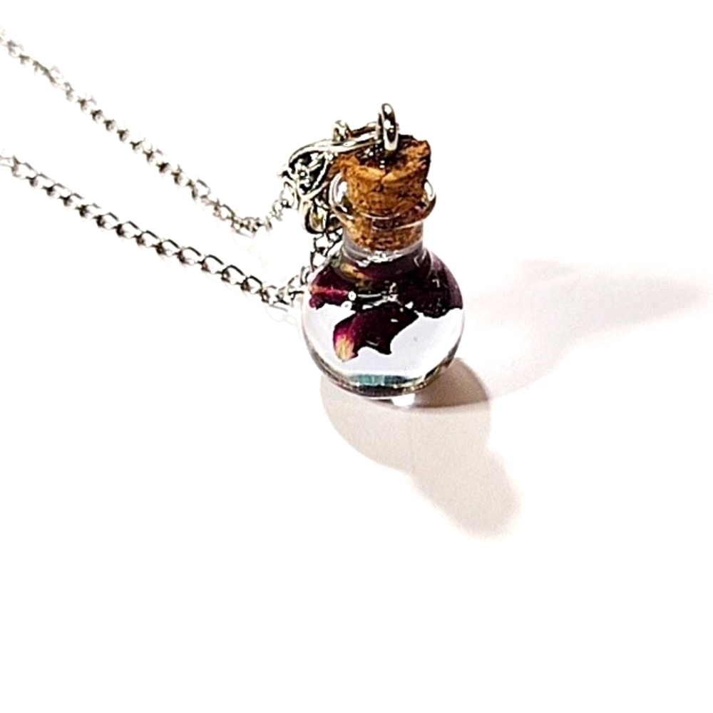 Tiny Bottle Red Rose Necklace